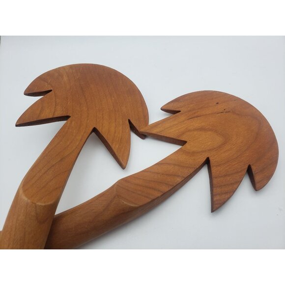 Handcrafted Palm Tree Wooden Salad Servers Tropical Decor Duflo - Picture 2 of 2